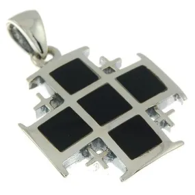 Jerusalem Cross in Black Onyx Silver Pendant   Sterling Silver 925 Neck Chain