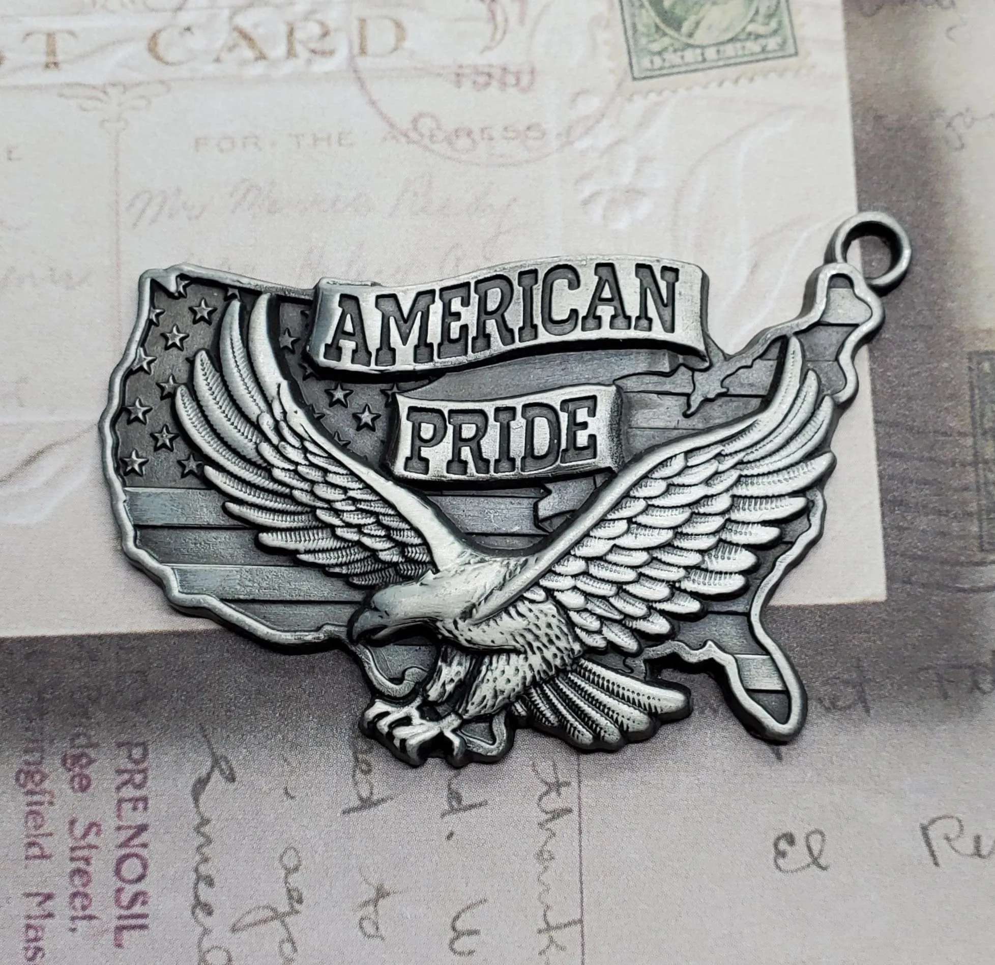 Large Antique Silver American Pride Pendant Key Chain Charm (1) - L1125