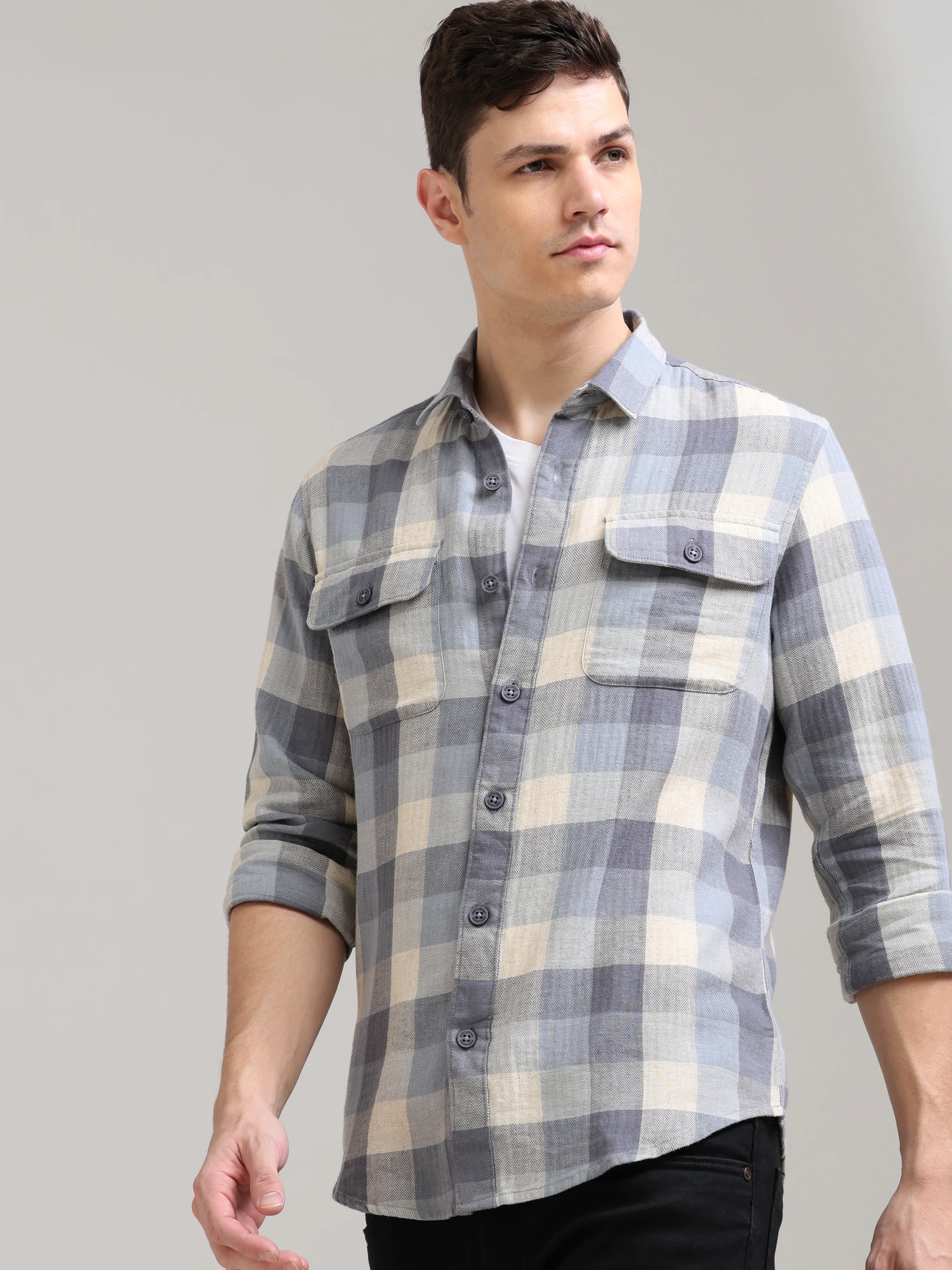 Casual Check Shirt in Lavender Nova Cream