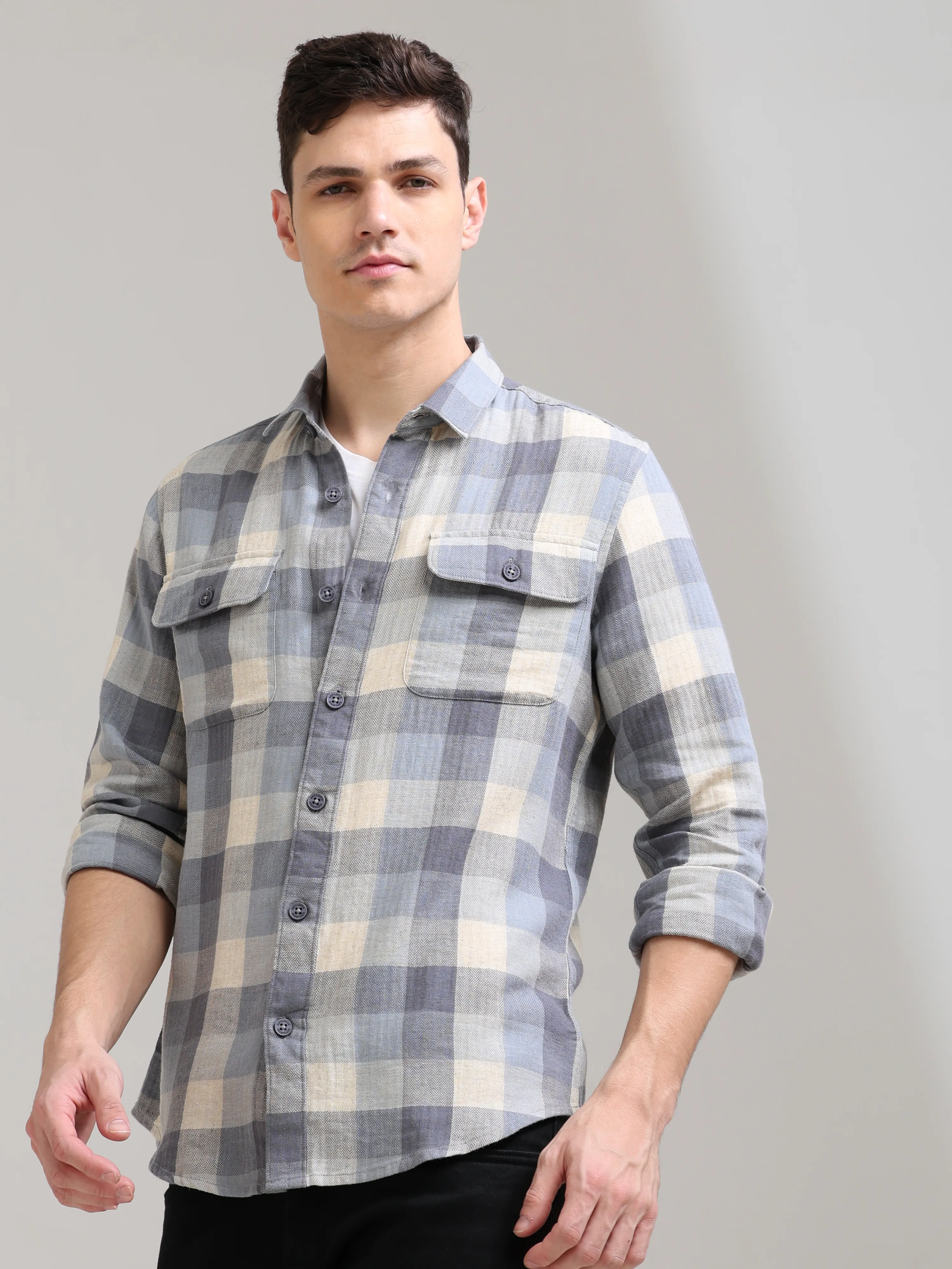 Casual Check Shirt in Lavender Nova Cream