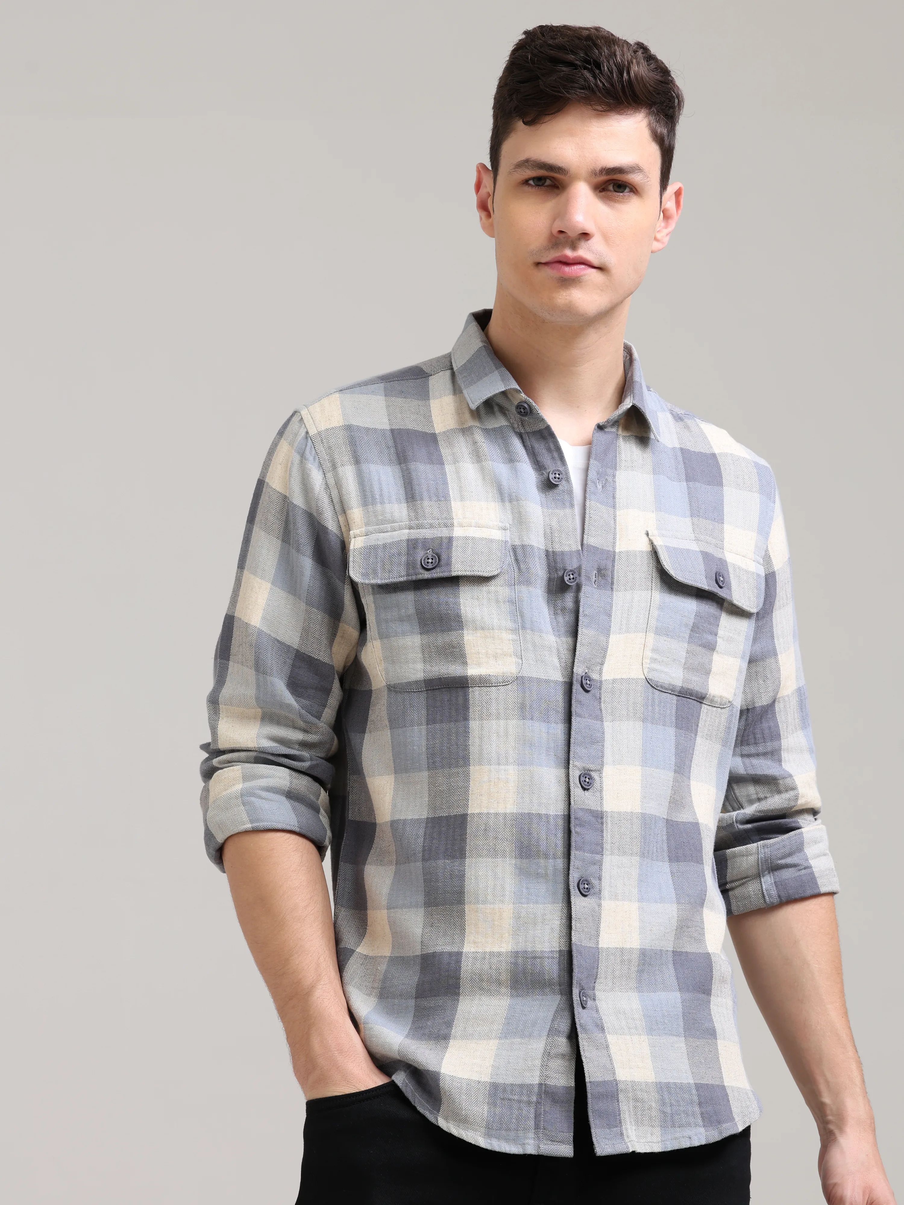 Casual Check Shirt in Lavender Nova Cream