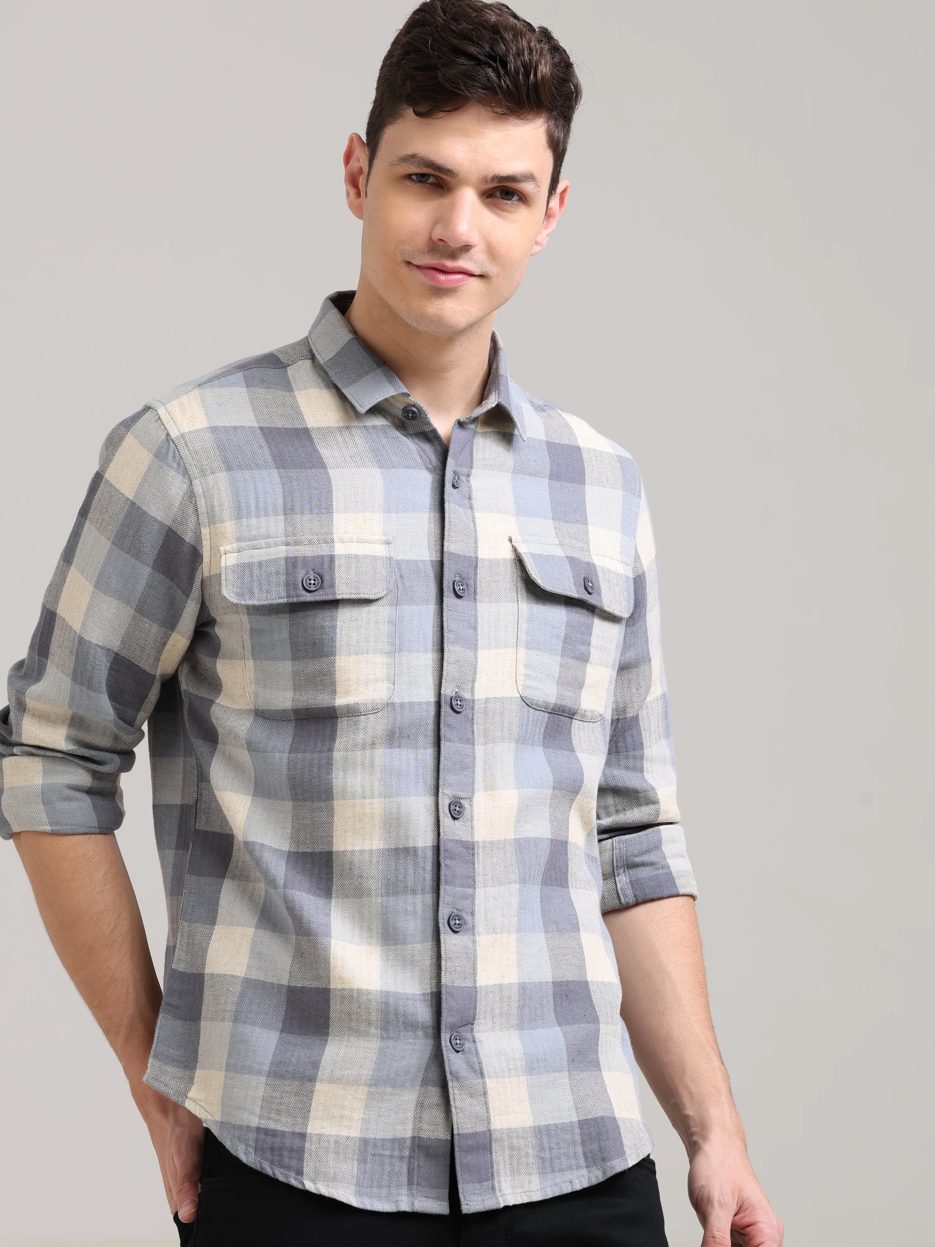 Casual Check Shirt in Lavender Nova Cream