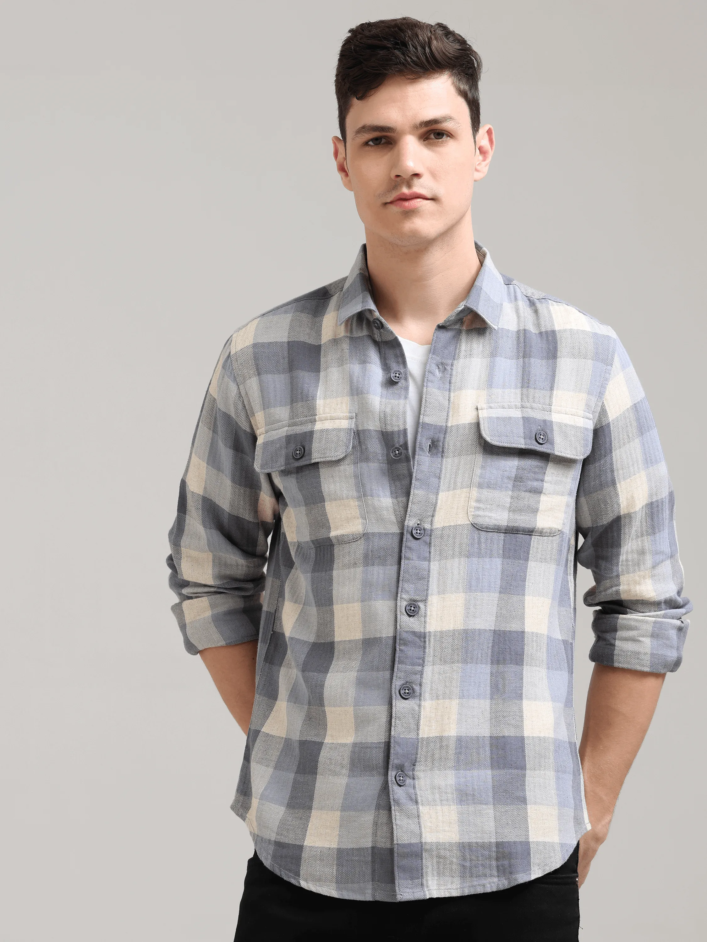 Casual Check Shirt in Lavender Nova Cream