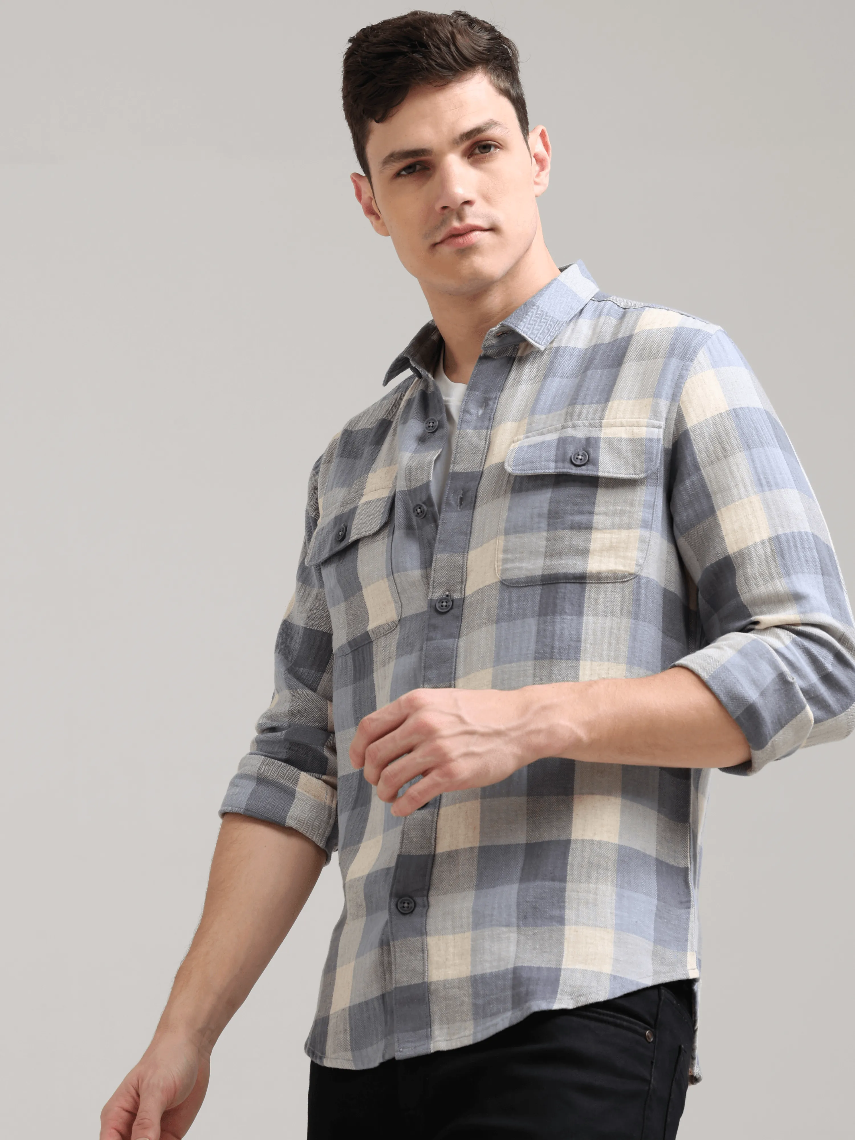 Casual Check Shirt in Lavender Nova Cream