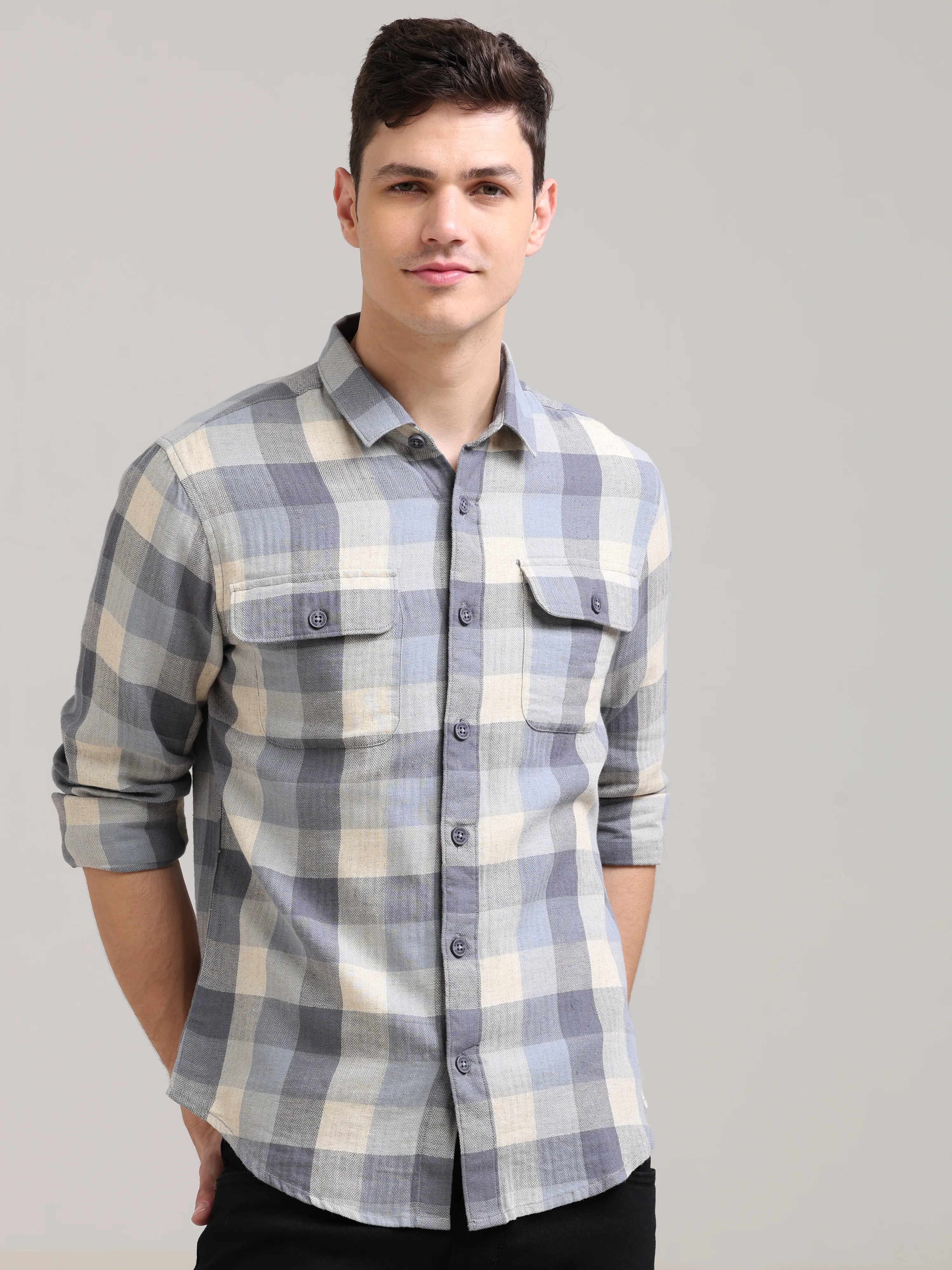 Casual Check Shirt in Lavender Nova Cream