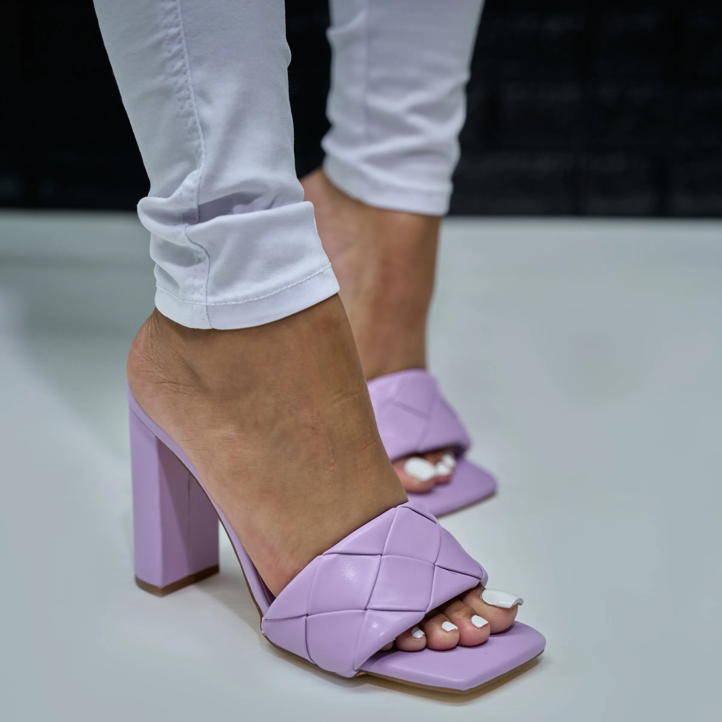 lilac woven block mule - maybel