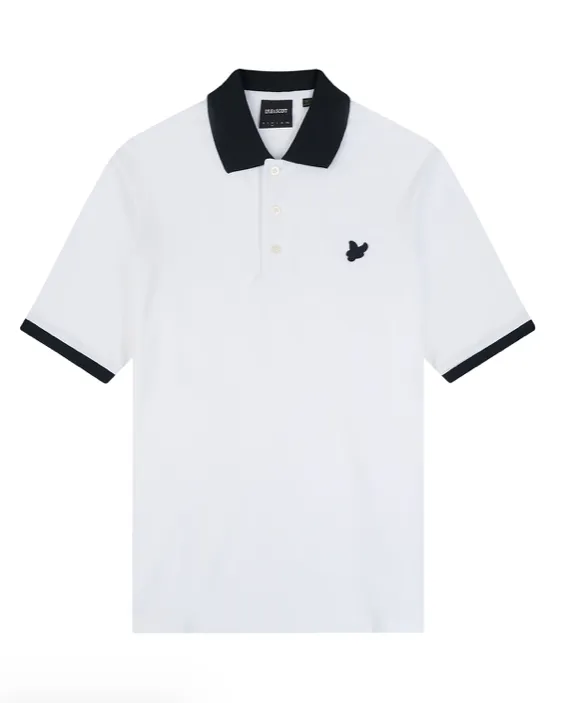 Lyle & Scott Tonal Eagle Ringer Polo Shirt/White - New SS24