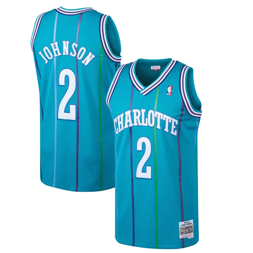 Men's Mitchell & Ness Larry Johnson Charlotte Hornets Teal 1992-93 Hardwood Classics Swingman Jersey