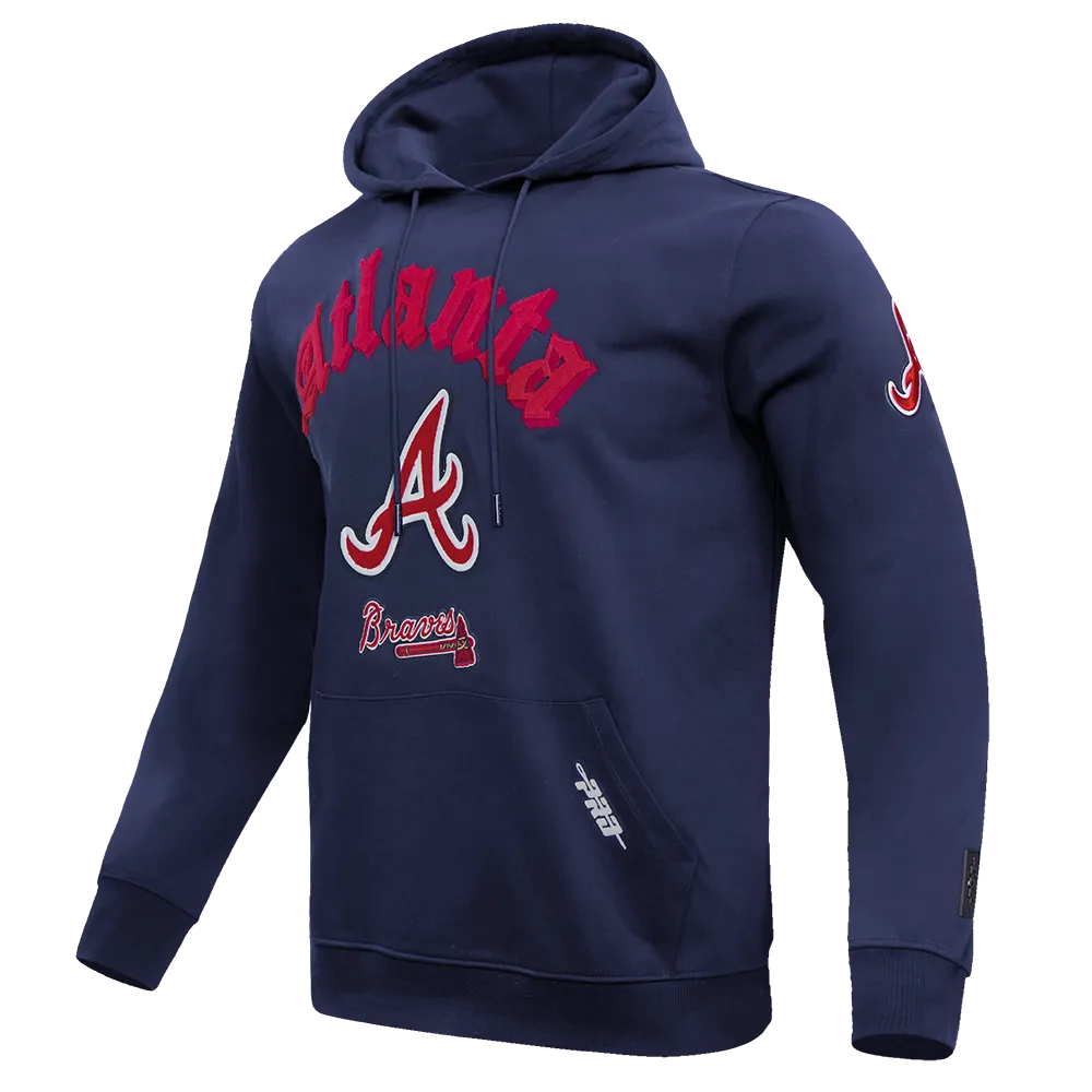 MLB ATLANTA BRAVES OLD ENGLISH MEN'S PO HOODIE (MIDNIGHT NAVY)