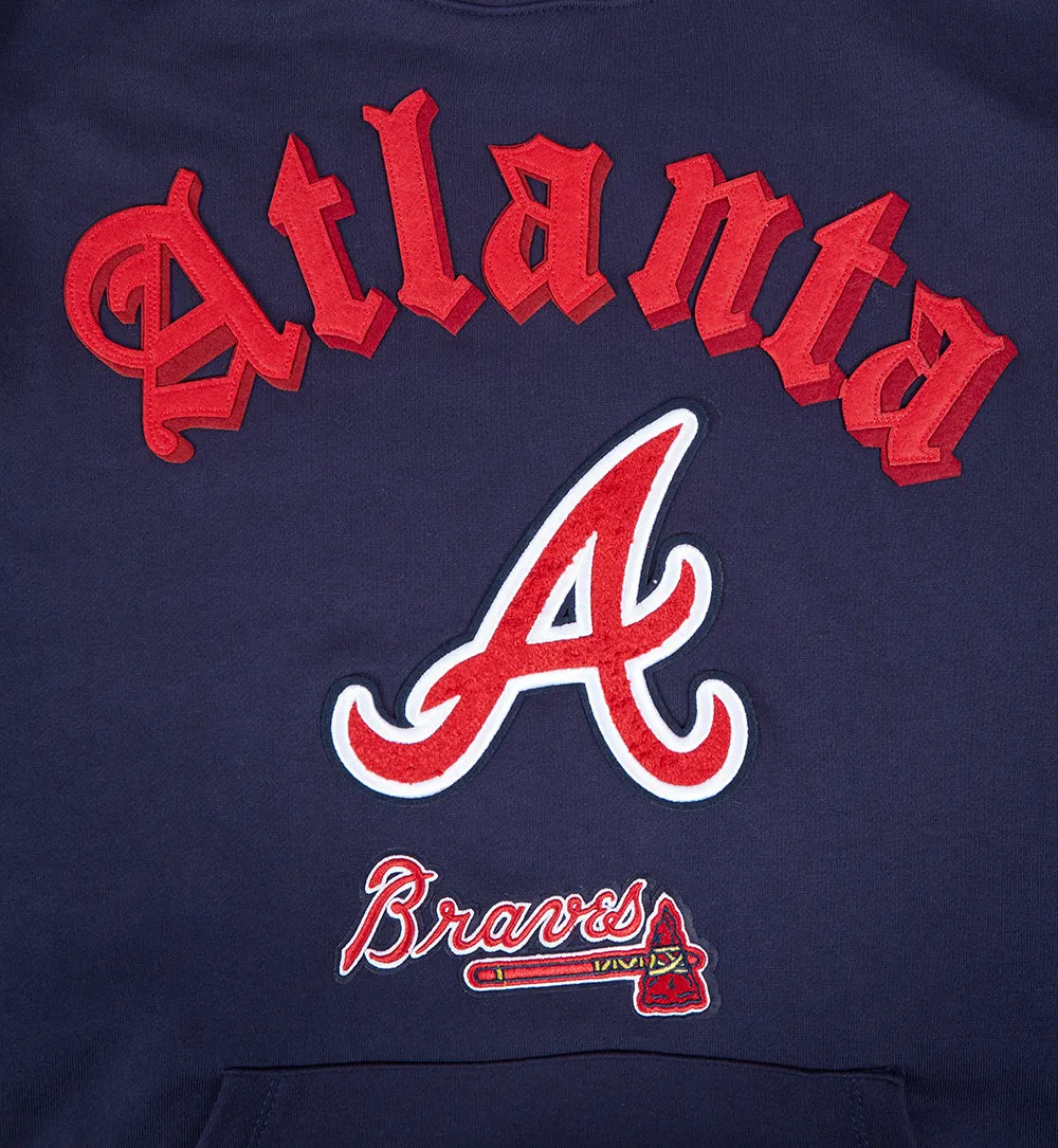 MLB ATLANTA BRAVES OLD ENGLISH MEN'S PO HOODIE (MIDNIGHT NAVY)