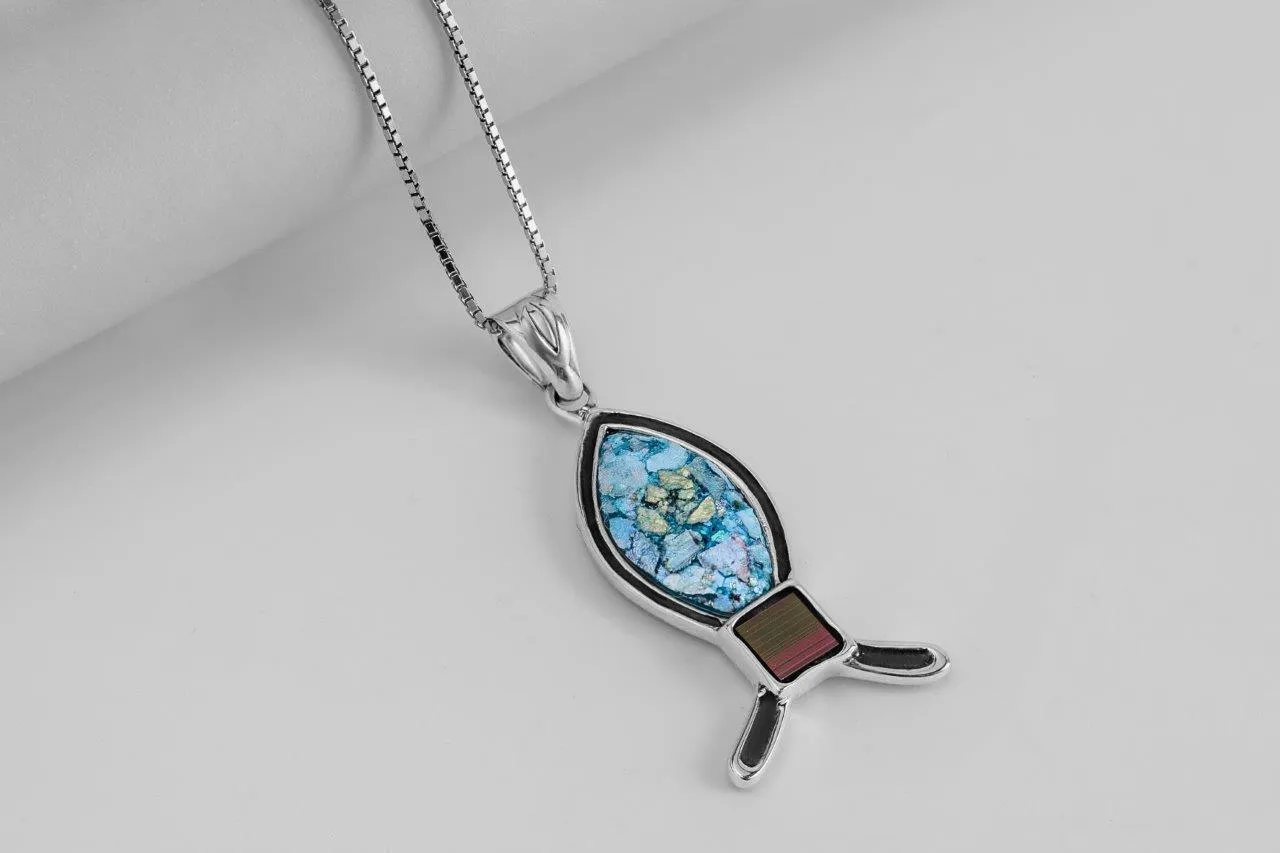 Nano Sim NT Silver Pendant - Ichthys studded with Roman Glass