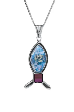 Nano Sim NT Silver Pendant - Ichthys studded with Roman Glass