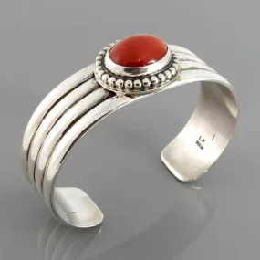 Natural Italian Red Coral Sterling Silver Cuff Bracelet