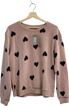 New Look Pink Heart Pattern Sweatshirt UK 12