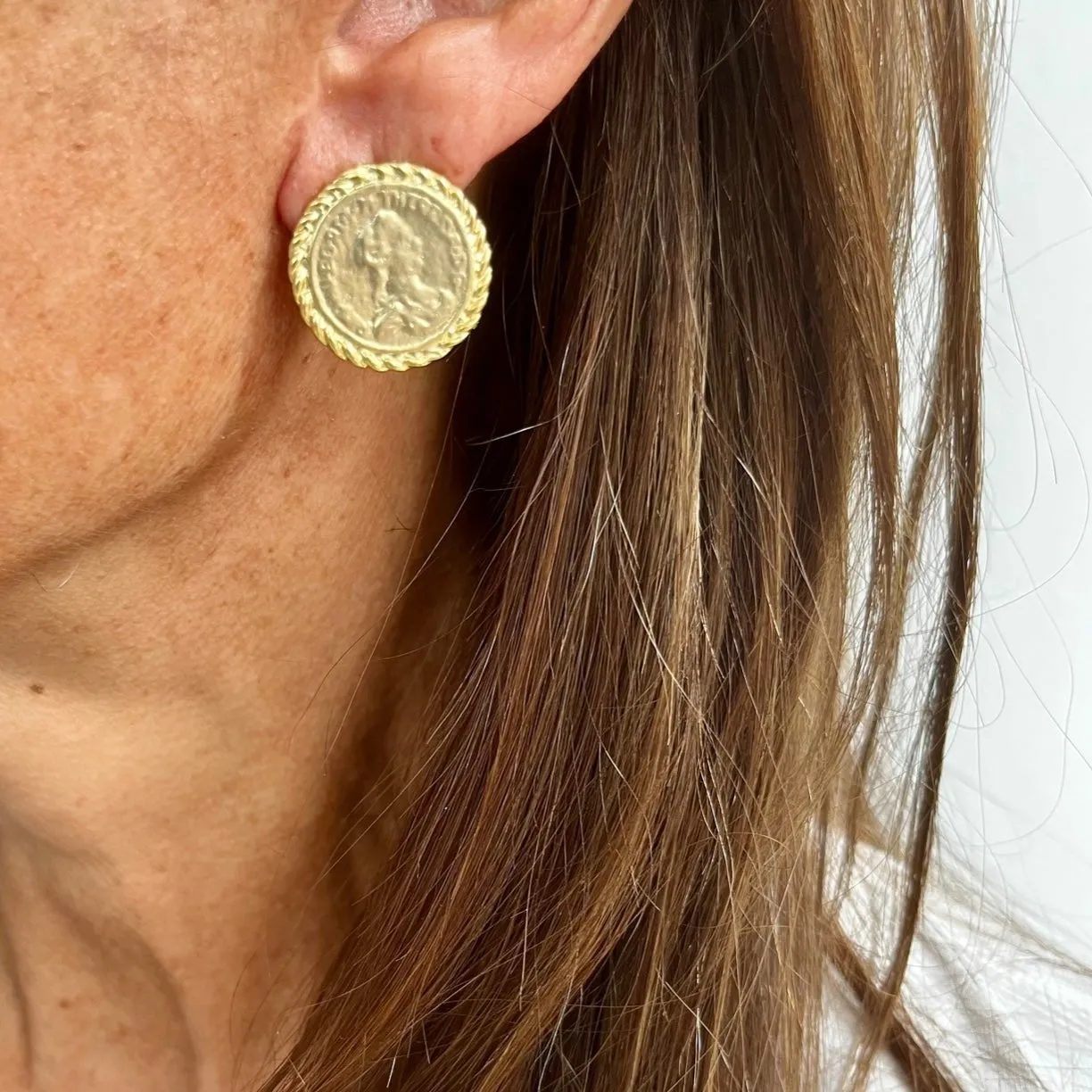 Old World coin stud earrings