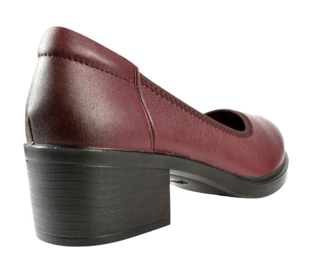 Pantofi casual, dama, PASS COLLECTION, X430013C bordo, piele naturala, cu toc