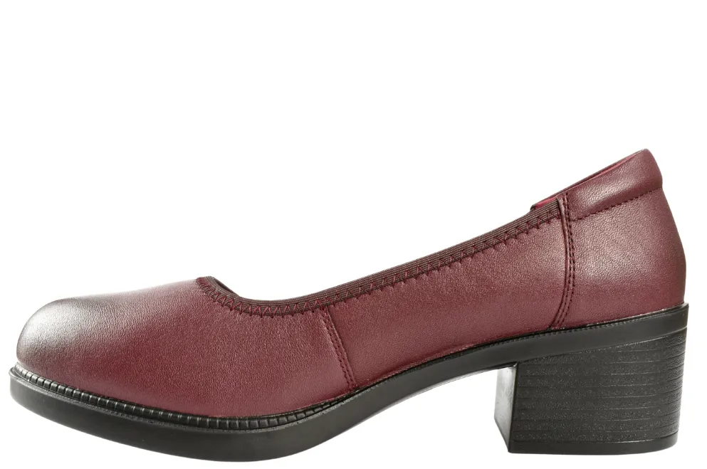 Pantofi casual, dama, PASS COLLECTION, X430013C bordo, piele naturala, cu toc