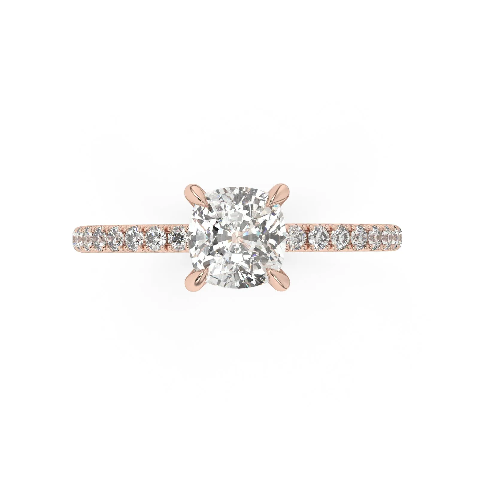 Partial Pave Cushion Cut Engagement Ring