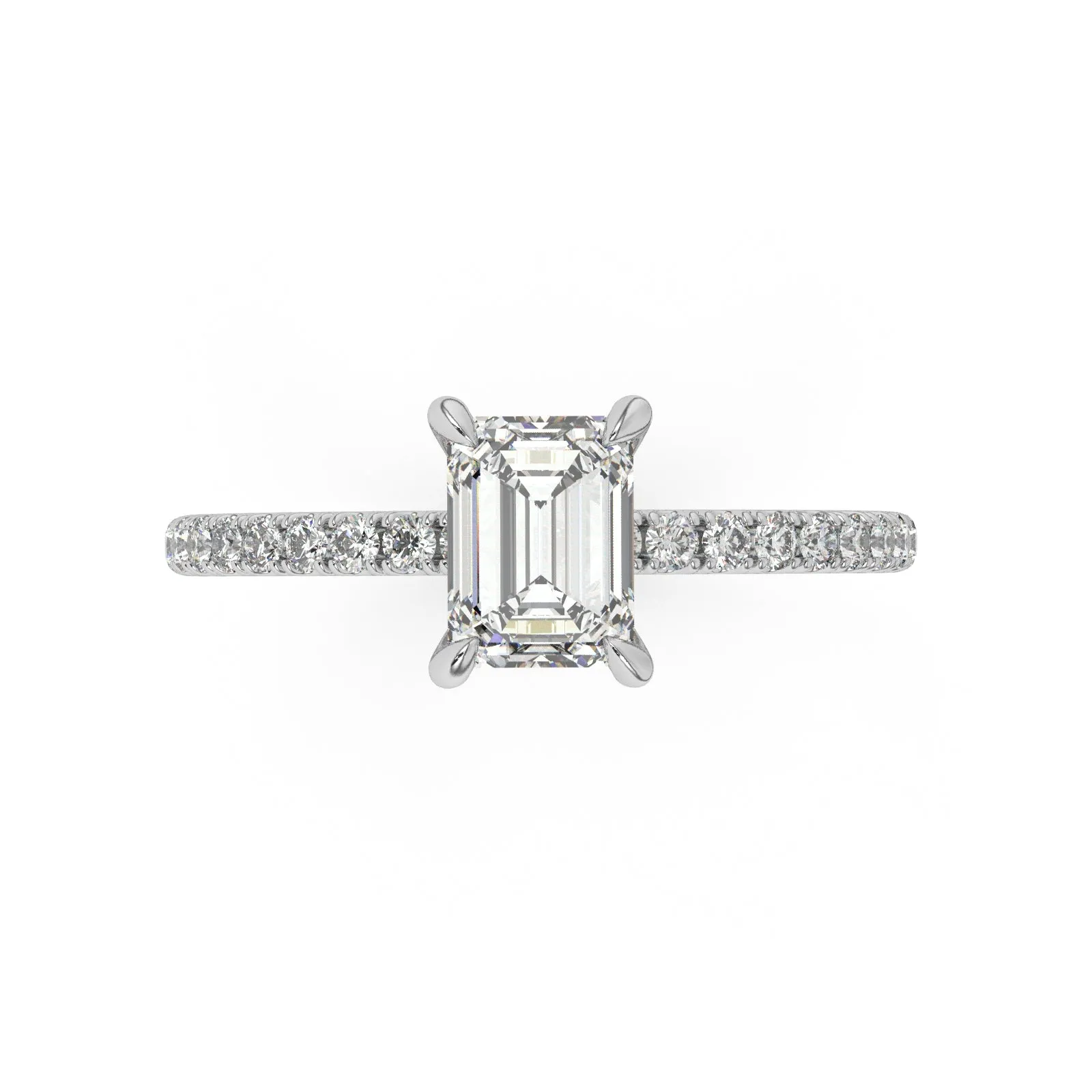 Partial Pave Emerald Cut Engagement Ring