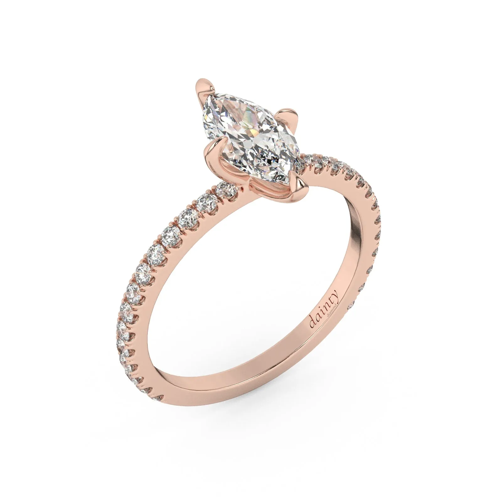 Partial Pave Marquise Cut Engagement Ring