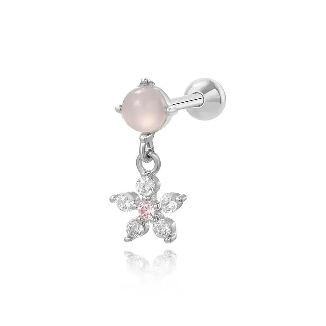 Pink Moonstone Flower Screw Back Earring