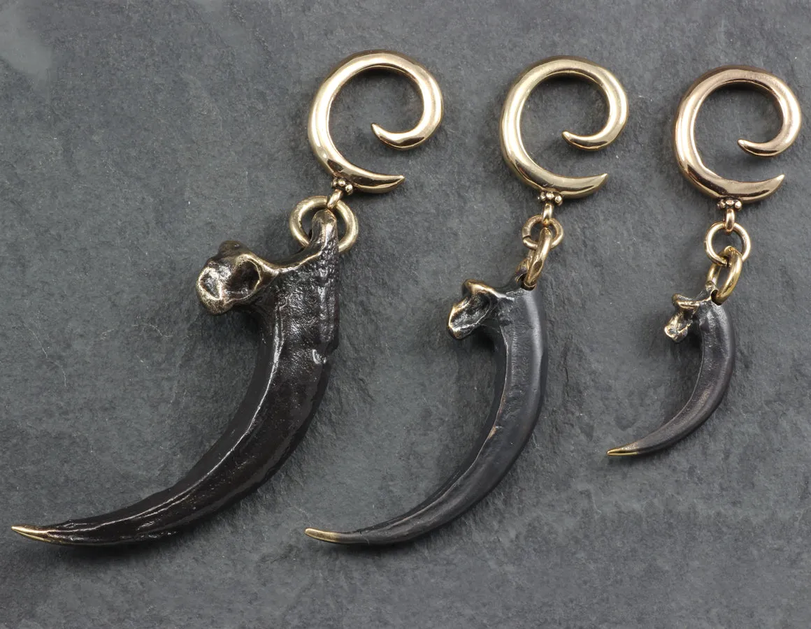 Raven Talon Gauged Spiral Earrings - Bronze