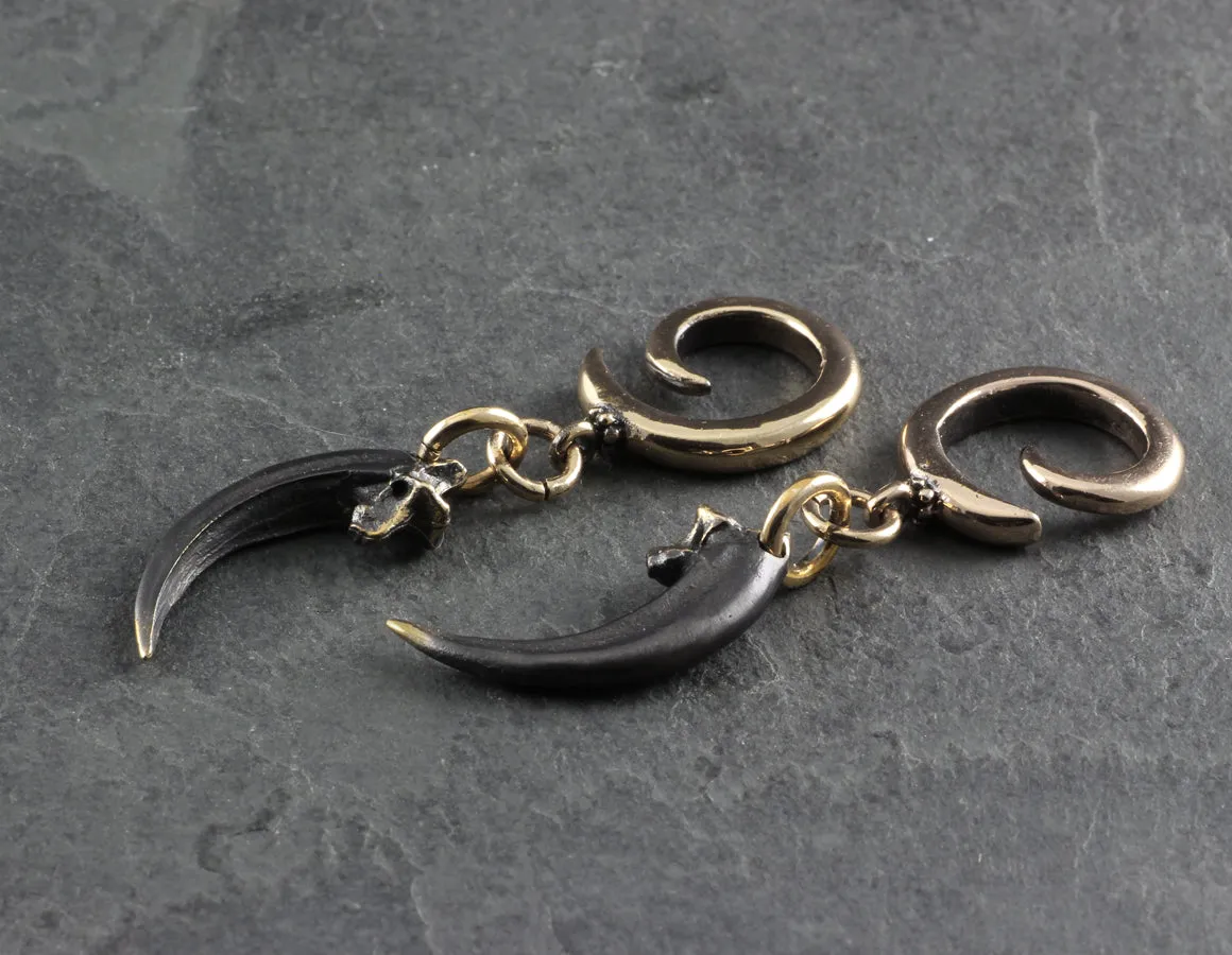 Raven Talon Gauged Spiral Earrings - Bronze