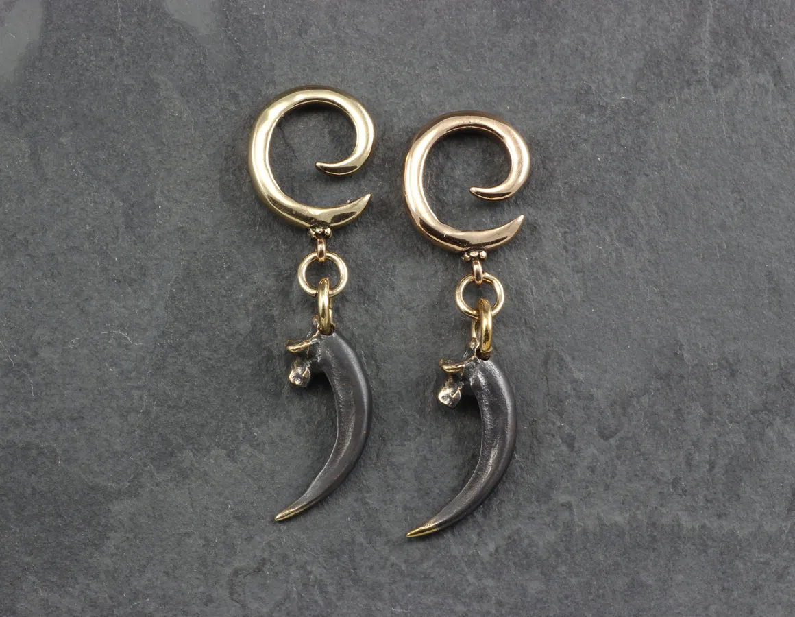 Raven Talon Gauged Spiral Earrings - Bronze