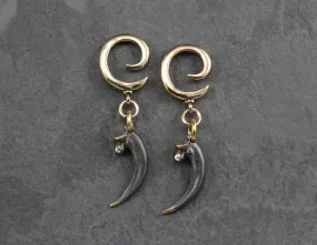 Raven Talon Gauged Spiral Earrings - Bronze