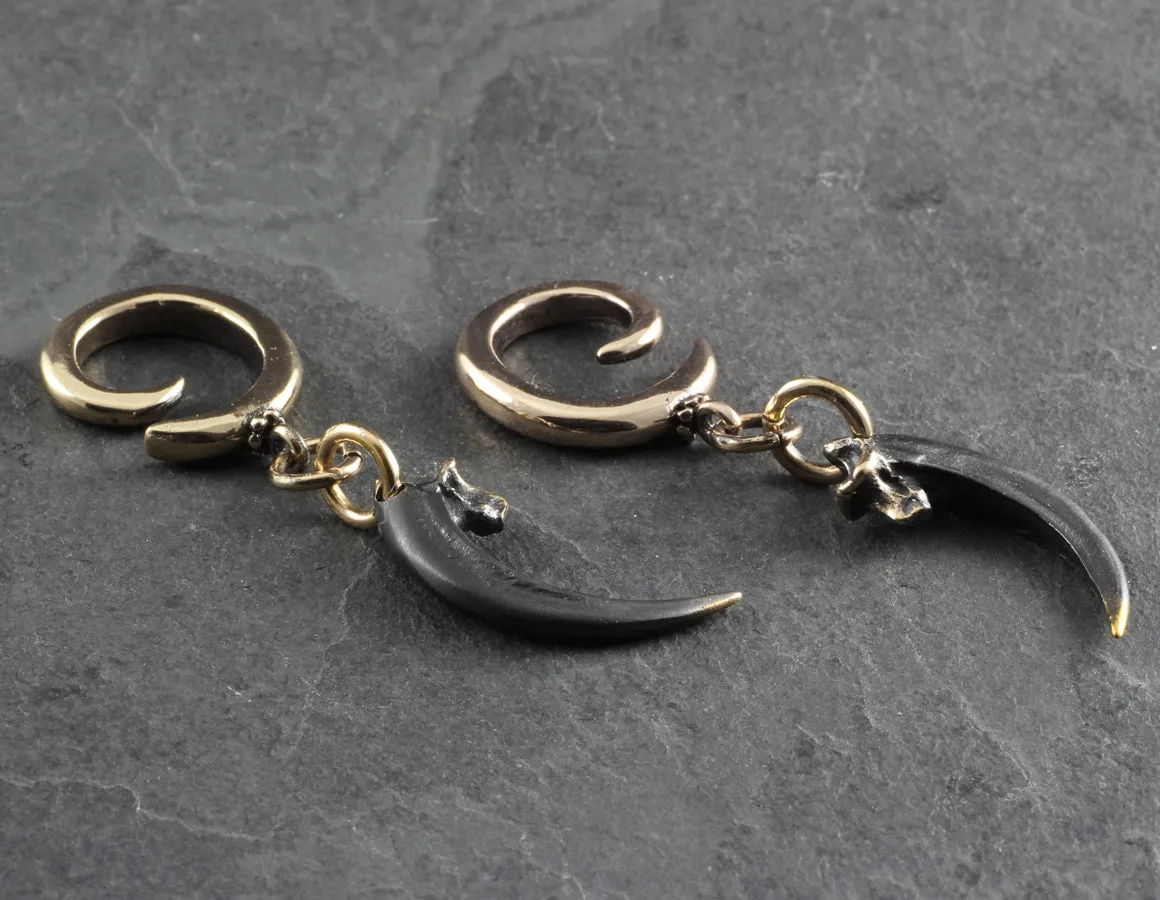 Raven Talon Gauged Spiral Earrings - Bronze