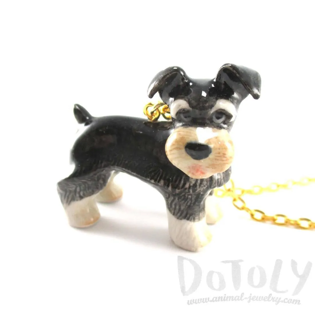 Schnauzer Puppy Dog Porcelain Hand Painted Ceramic Animal Pendant Necklace | Handmade