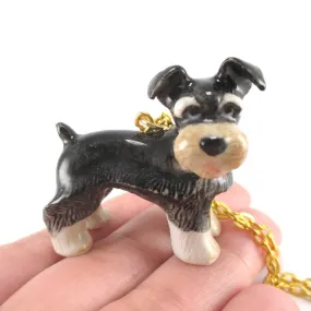 Schnauzer Puppy Dog Porcelain Hand Painted Ceramic Animal Pendant Necklace | Handmade