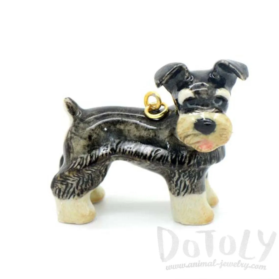 Schnauzer Puppy Dog Porcelain Hand Painted Ceramic Animal Pendant Necklace | Handmade