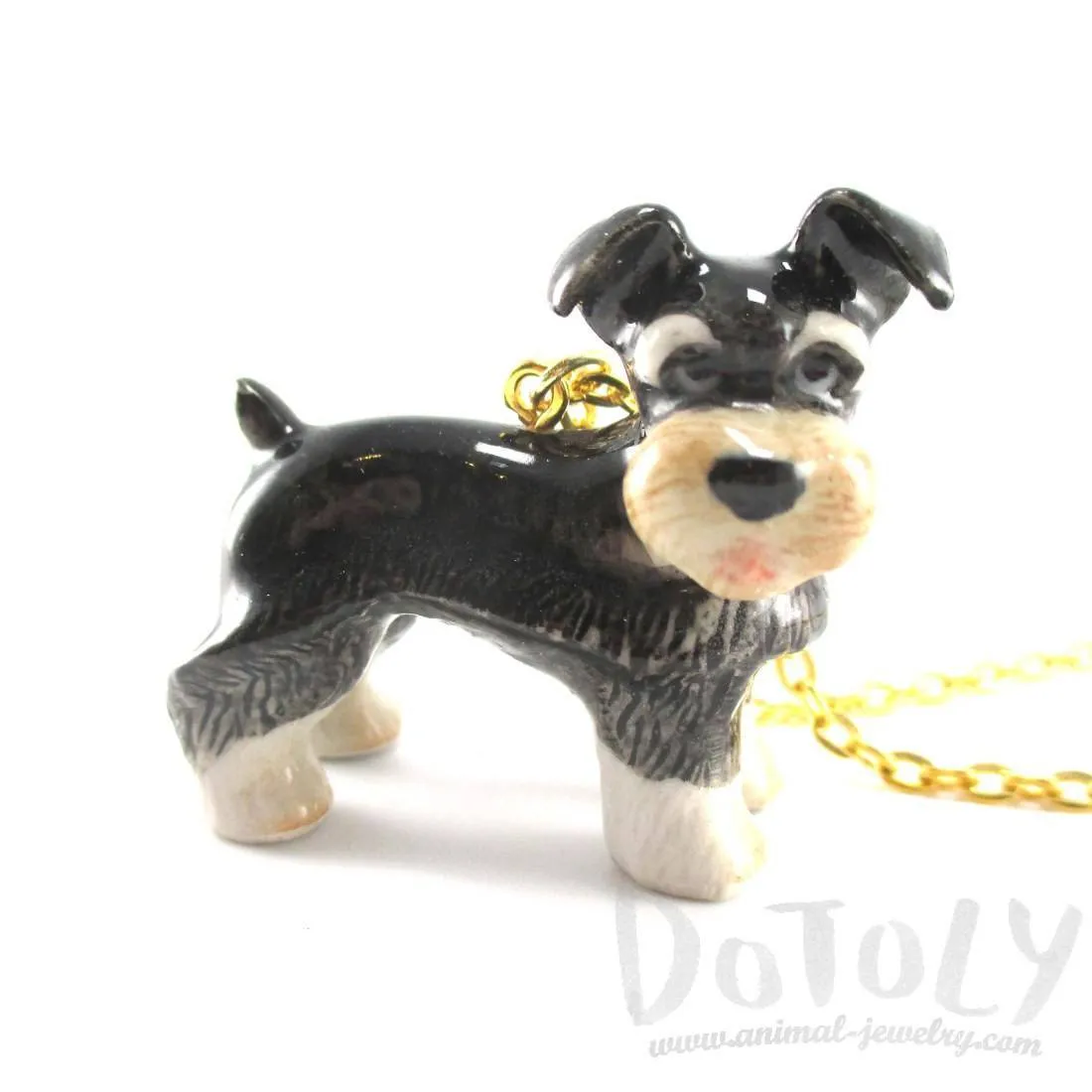 Schnauzer Puppy Dog Porcelain Hand Painted Ceramic Animal Pendant Necklace | Handmade