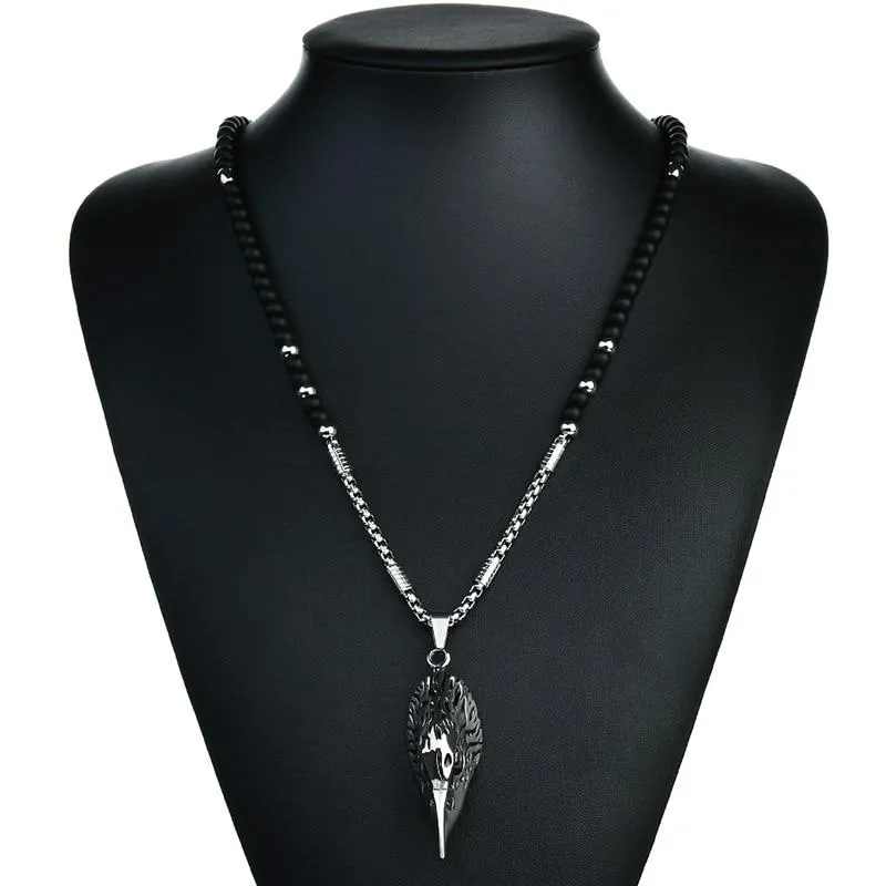 Silver Eagle Head Pendant with Chain and Agate Stone Necklace