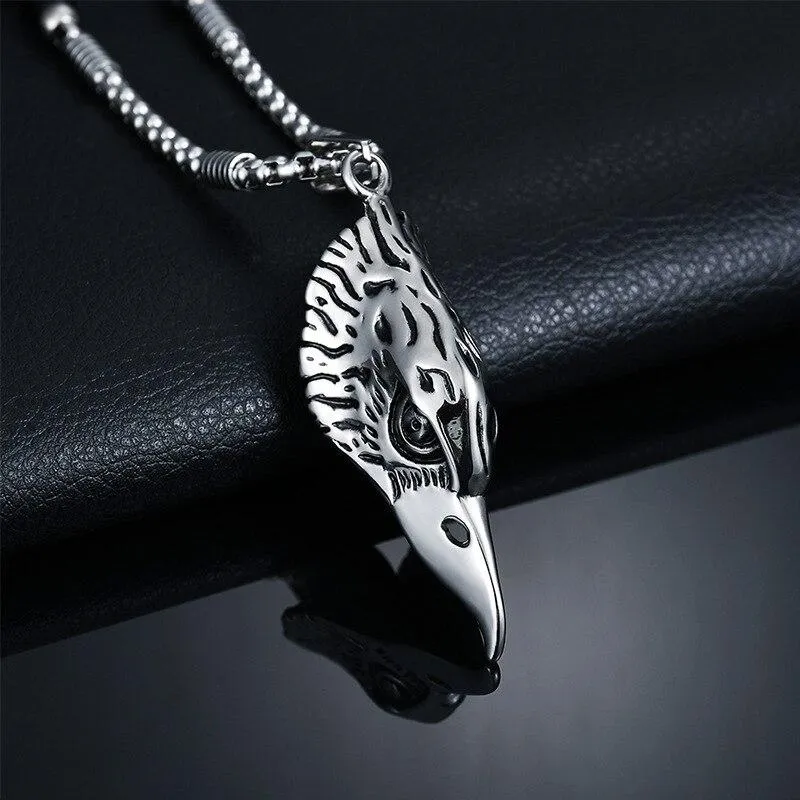 Silver Eagle Head Pendant with Chain and Agate Stone Necklace