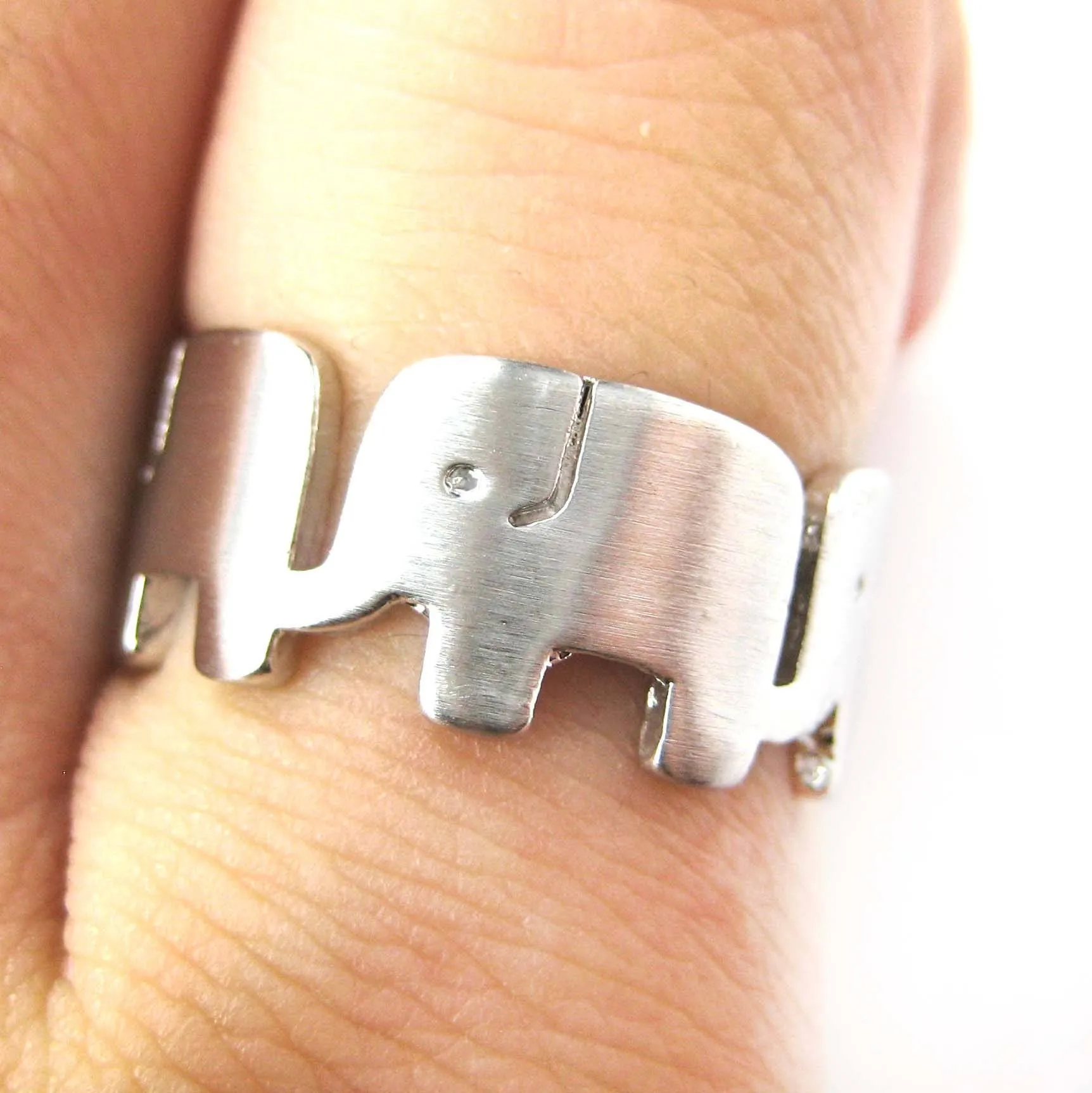 Simple Elephant Family Parade Animal Ring in Silver - US Size 6 to 8 Available