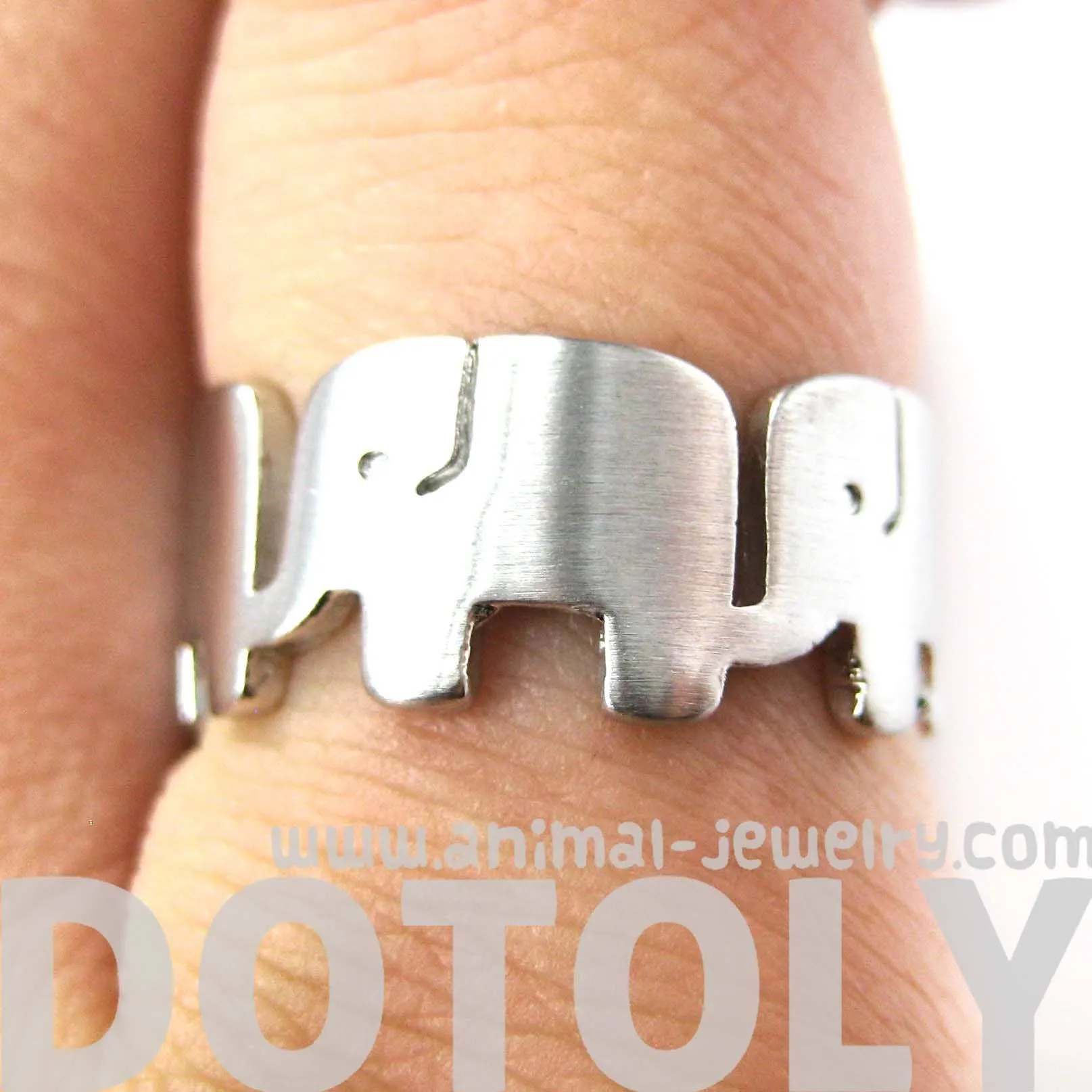 Simple Elephant Family Parade Animal Ring in Silver - US Size 6 to 8 Available