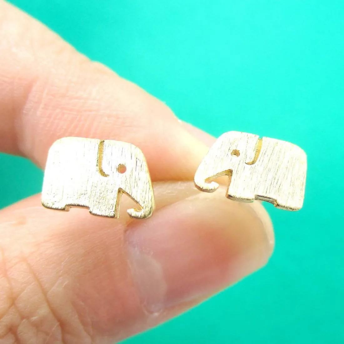 Simple Elephant Silhouette Shaped Stud Earrings in Gold | Allergy Free