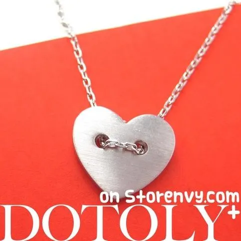 Simple Heart Shaped Button Pendant Necklace in Silver | DOTOLY