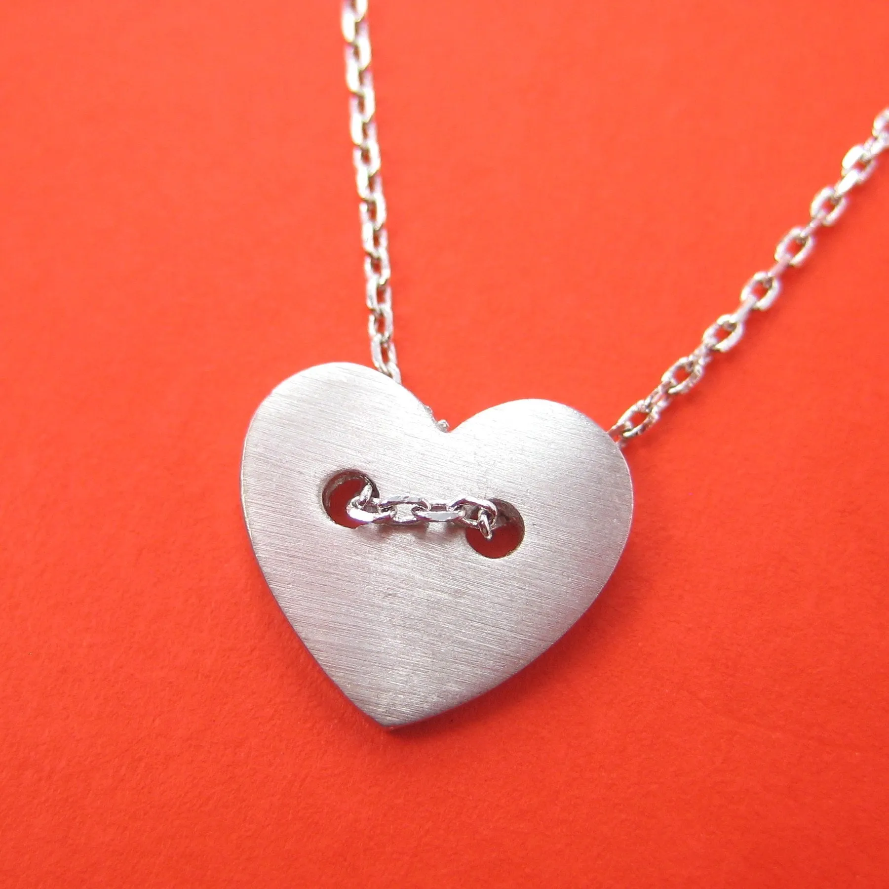 Simple Heart Shaped Button Pendant Necklace in Silver | DOTOLY