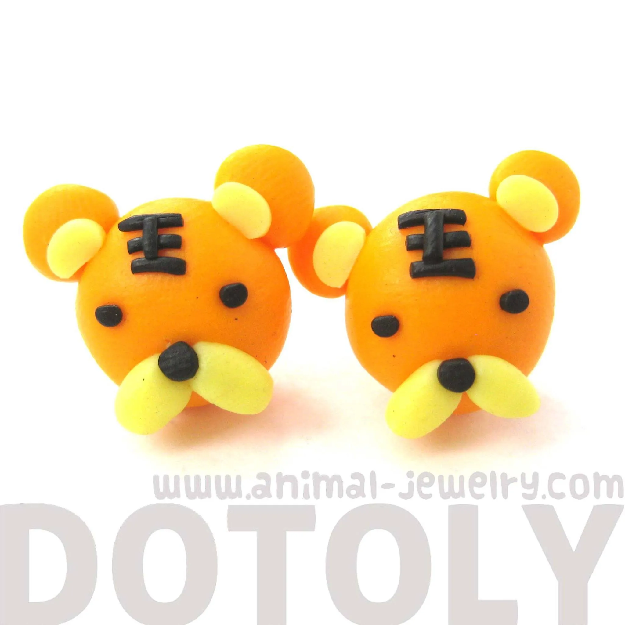 Small Tiger Shaped Animal Themed Polymer Clay Stud Earrings | DOTOLY