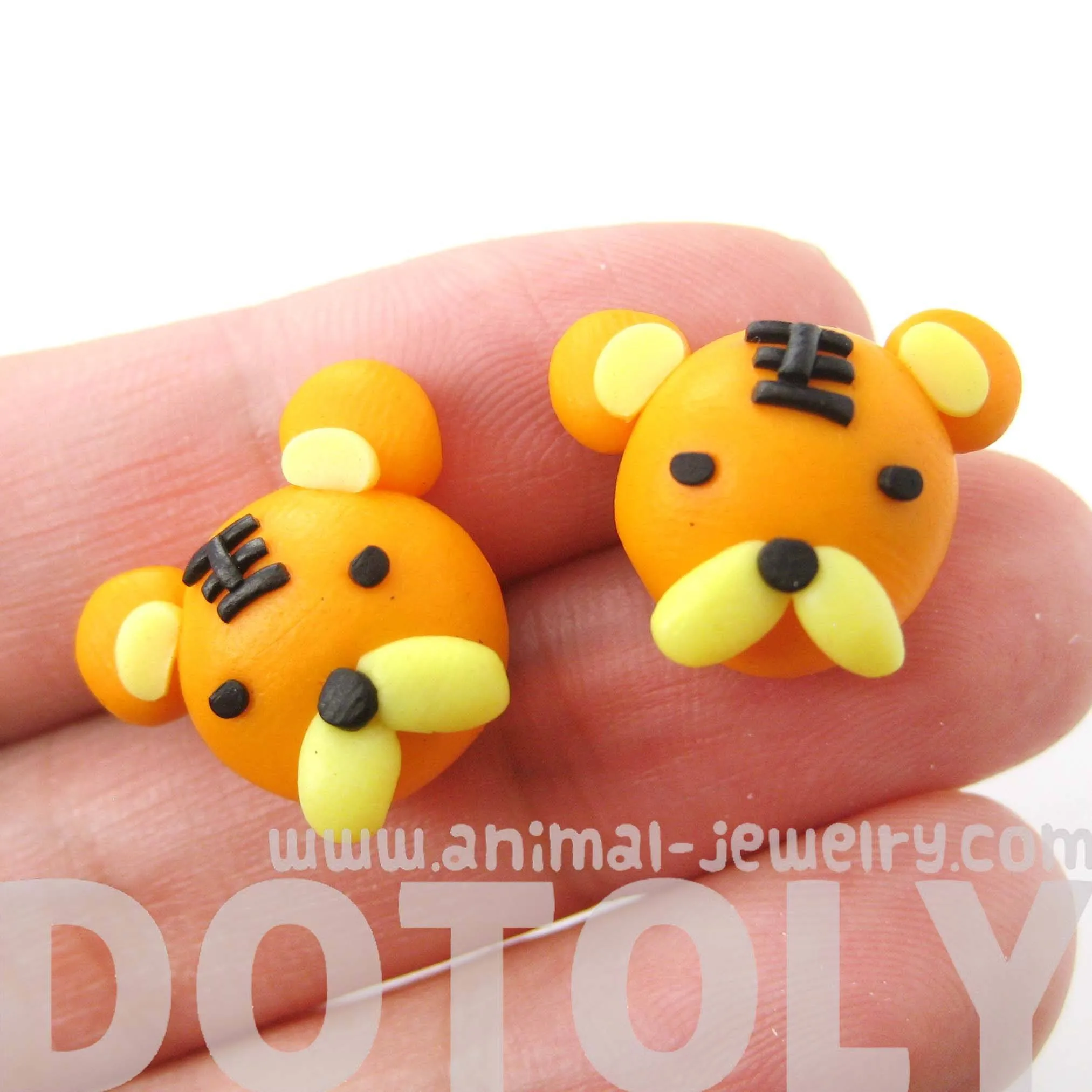 Small Tiger Shaped Animal Themed Polymer Clay Stud Earrings | DOTOLY