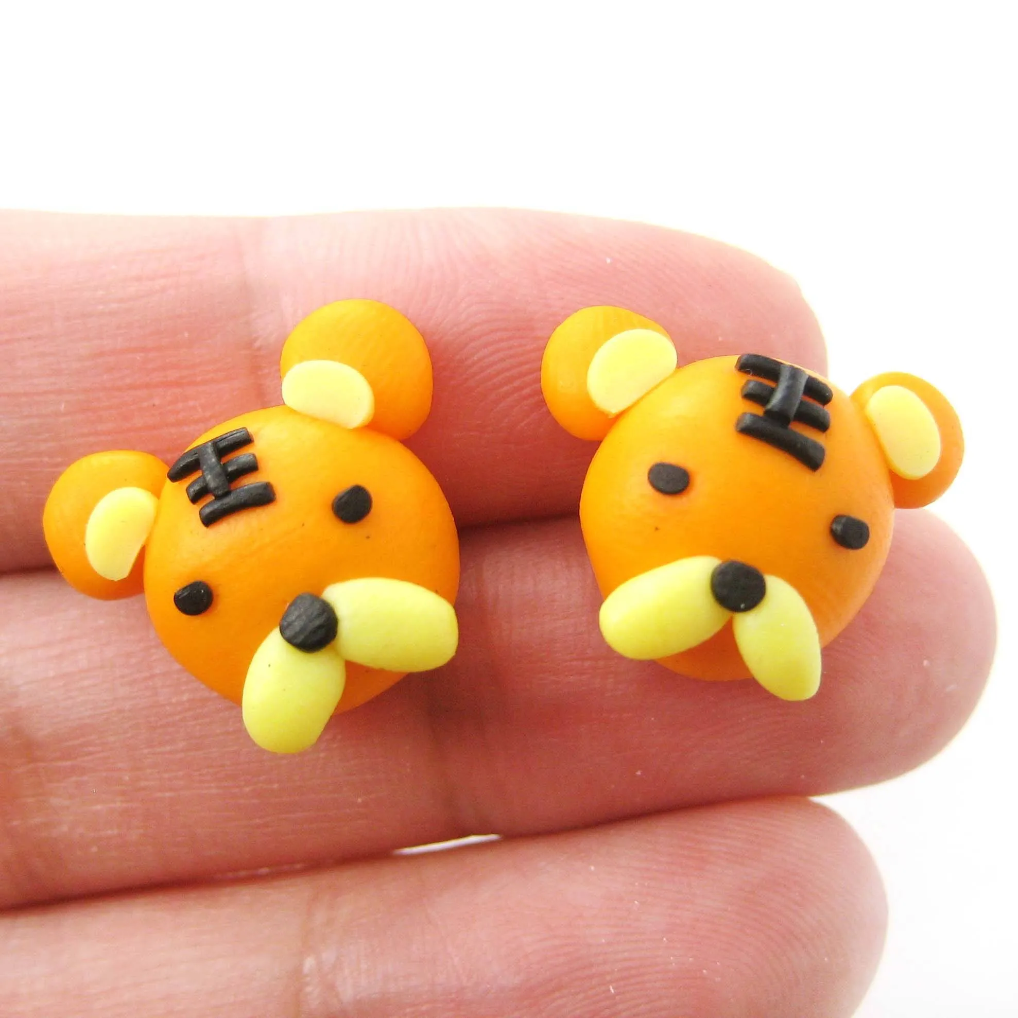 Small Tiger Shaped Animal Themed Polymer Clay Stud Earrings | DOTOLY