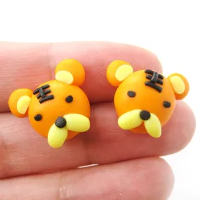 Small Tiger Shaped Animal Themed Polymer Clay Stud Earrings | DOTOLY