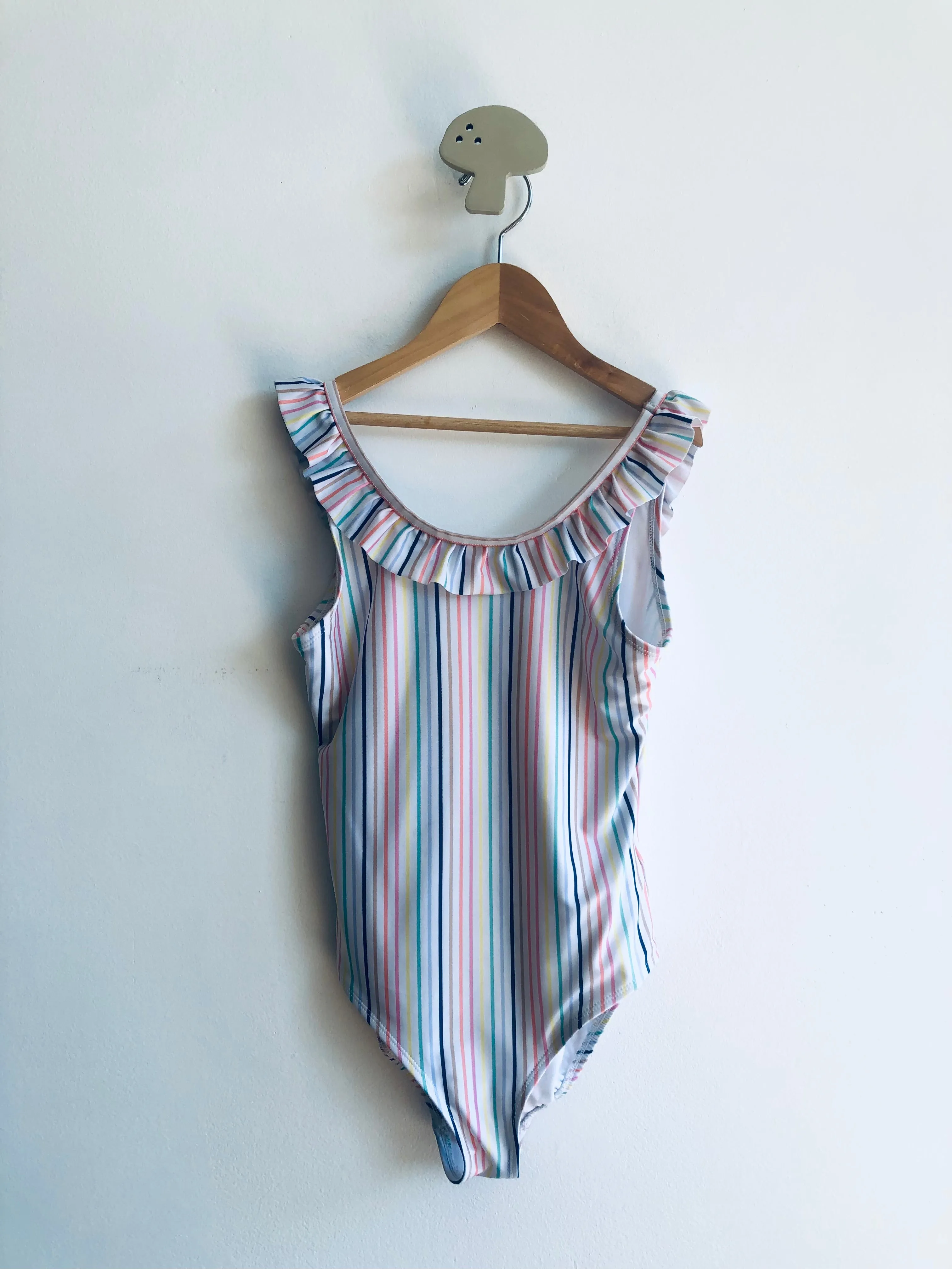 Stripe and Ruffle Swimsuit // 12-13Y