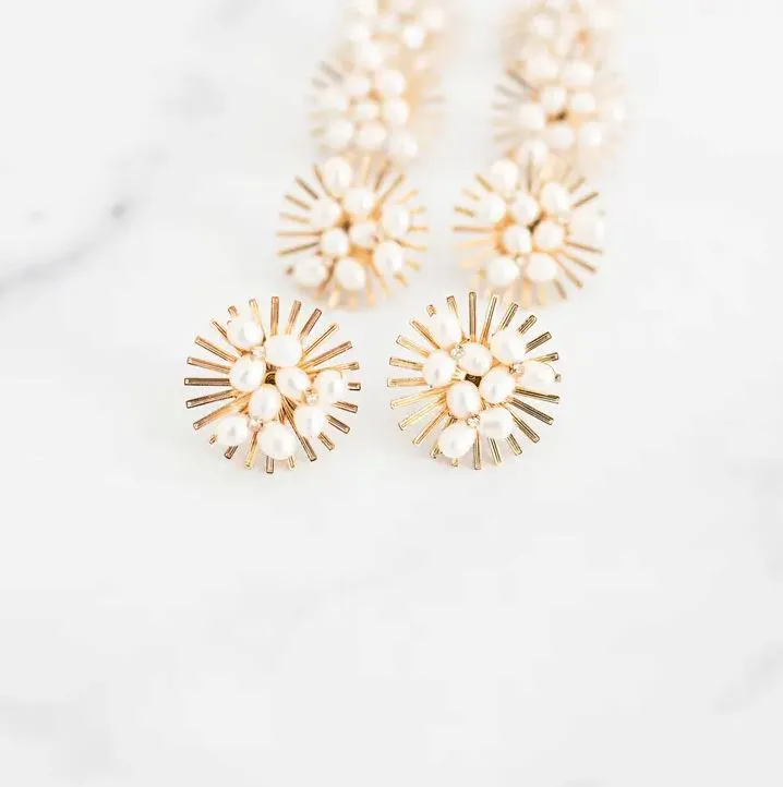 Sunburst Pearl Statement Stud Earrings