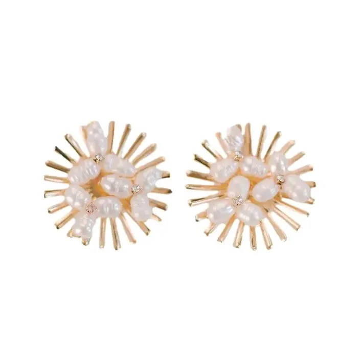 Sunburst Pearl Statement Stud Earrings