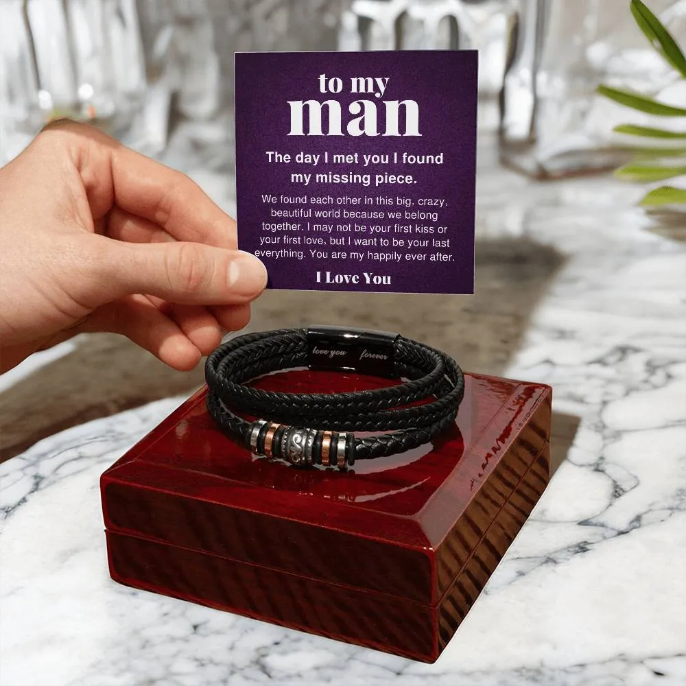 To My Man, Big Crazy Beautiful World Braided Vegan Leather Men Bracelet