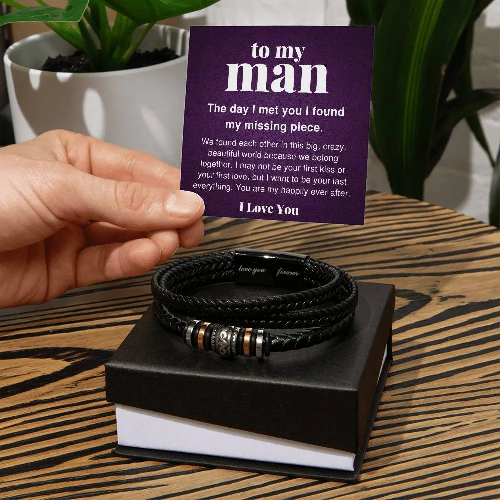 To My Man, Big Crazy Beautiful World Braided Vegan Leather Men Bracelet